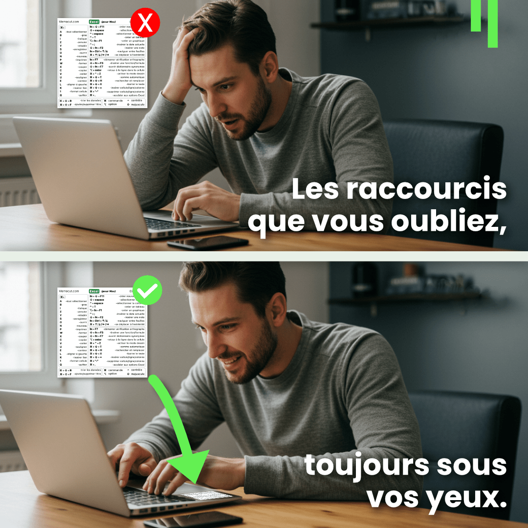 Comparatif avant et après installation de l’autocollant Excel Memocut.