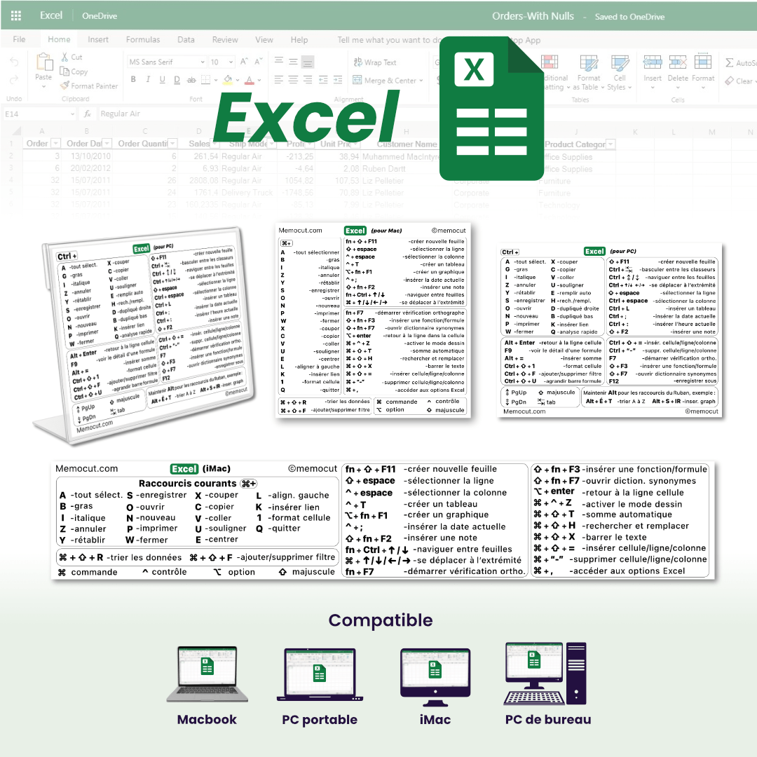 Autocollant Excel Memocut compatible MacBook, iMac, PC portable et PC de bureau.