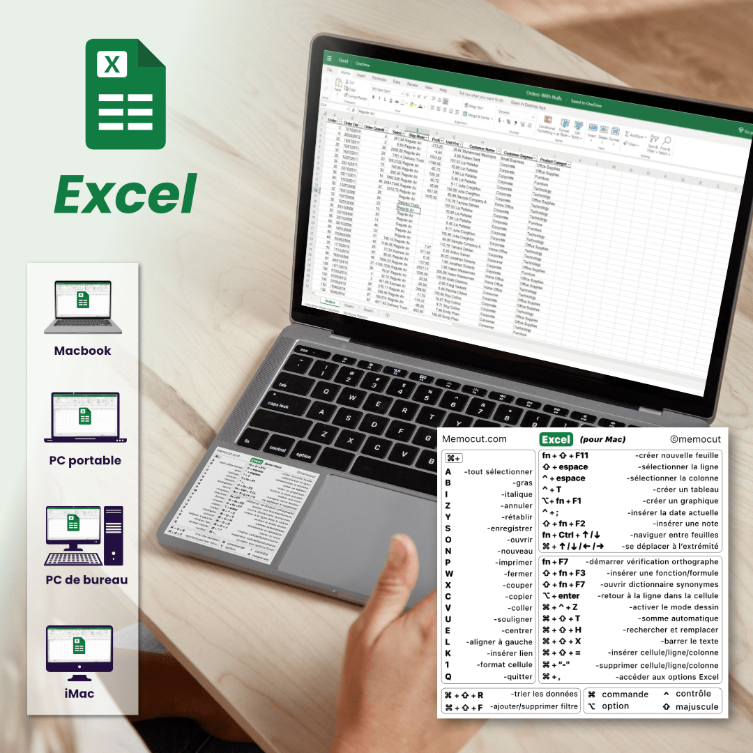 Autocollant Excel Memocut avec raccourcis clavier – image principale du produit.