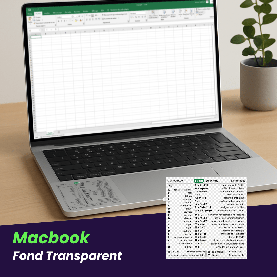 Autocollant Excel fond transparent sur MacBook, raccourcis clavier pratiques