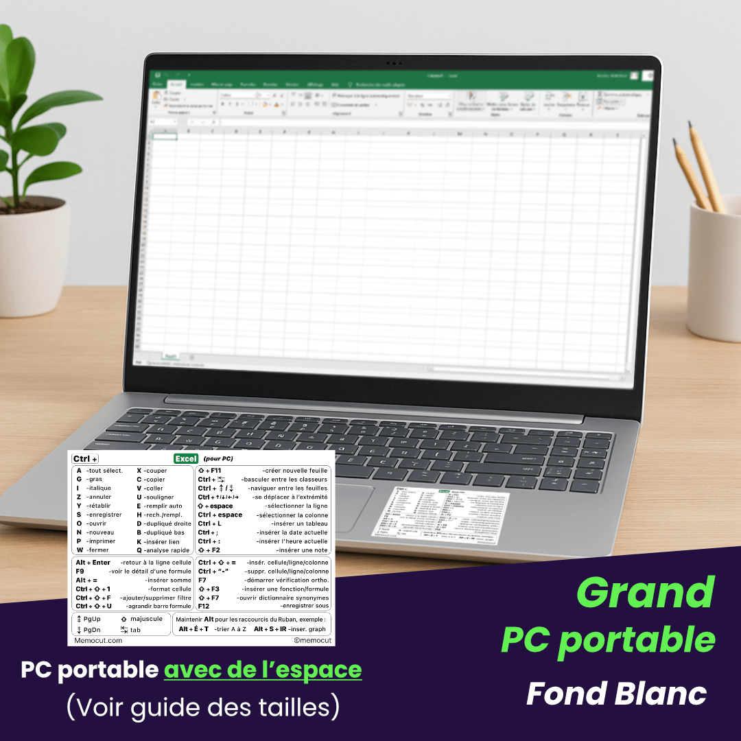 Autocollant Excel Memocut fond blanc pour grand PC portable.