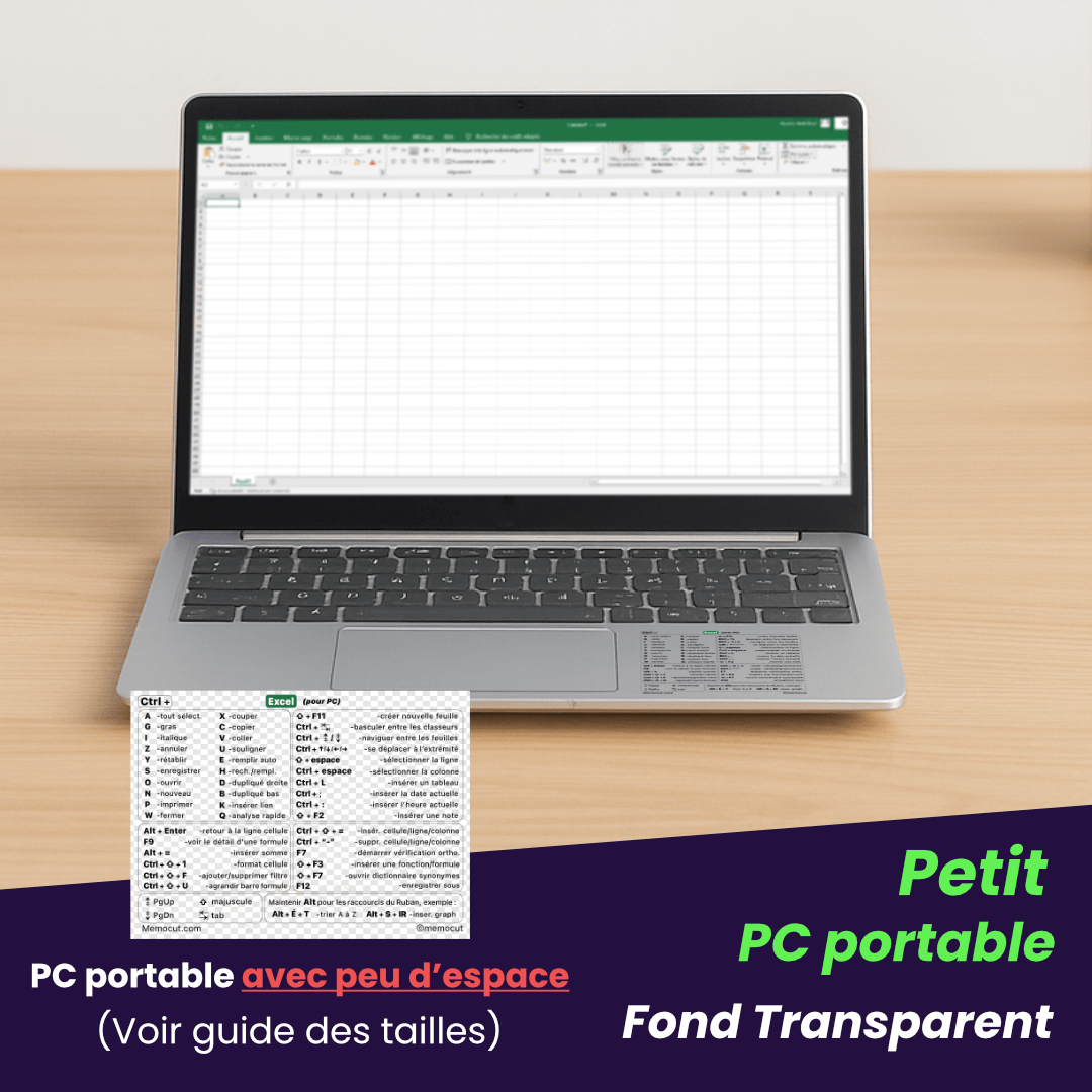 Autocollant Excel transparent pour petits PC portables, raccourcis clavier visibles