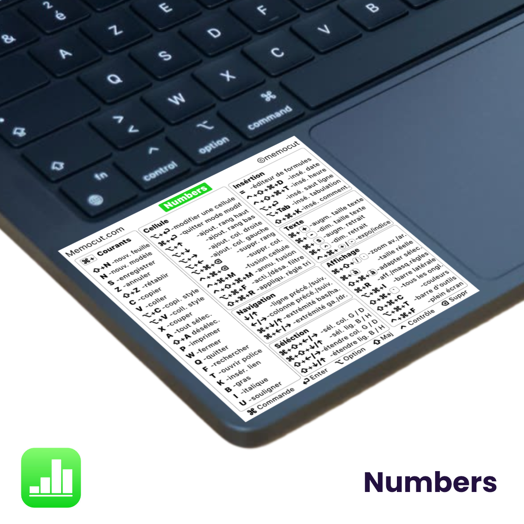 Numbers MacBook | Autocollant Raccourcis Clavier