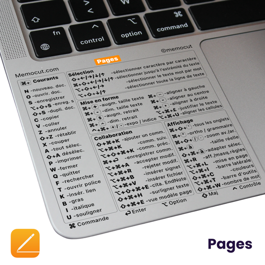 Pages MacBook | Autocollant Raccourcis Clavier