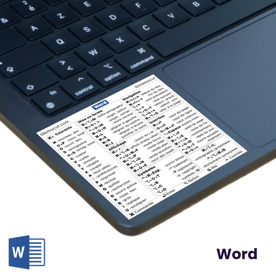 Word Macbook | Autocollant Raccourcis Clavier