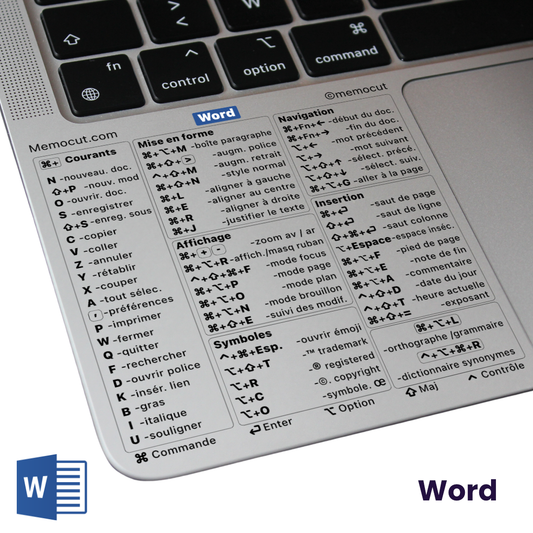 Word Macbook | Autocollant Raccourcis Clavier