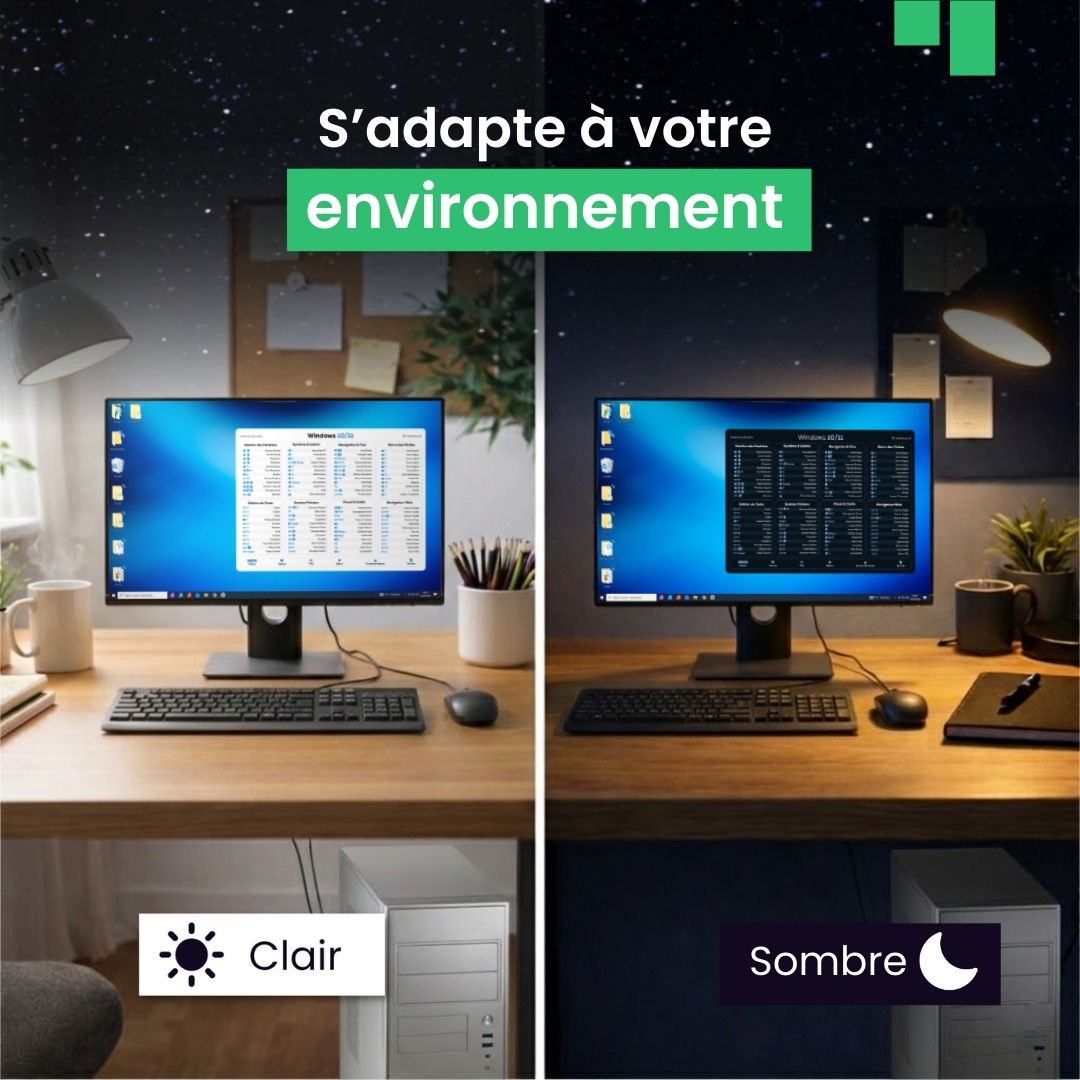 Comparatif des versions claire et sombre du fond d'écran de raccourcis clavier Windows