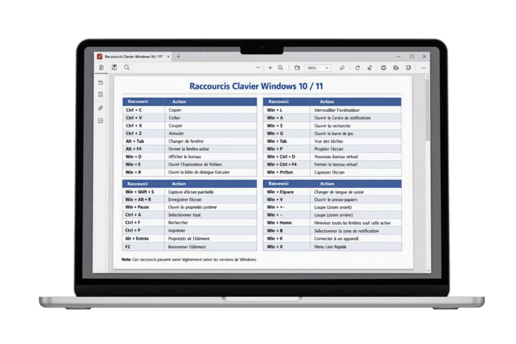 100 Raccourcis Claviers Windows 10-11 PDF gratuit à télécharger