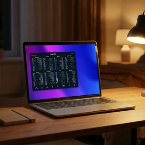 Fond d'écran de raccourcis clavier macOS affiché sur un MacBook