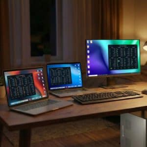 Pack Microsoft Office avec fonds d'écran de raccourcis clavier Excel, Word et PowerPoint affichés sur trois écrans