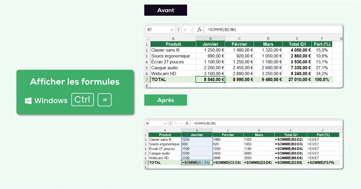 Afficher les formules dans Excel avec Ctrl+