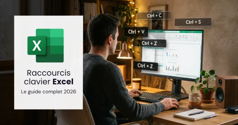 Raccourcis clavier Excel : le guide complet 2026 avec les raccourcis Ctrl+C, Ctrl+V, Ctrl+Z et Ctrl+S affichés à l'écran